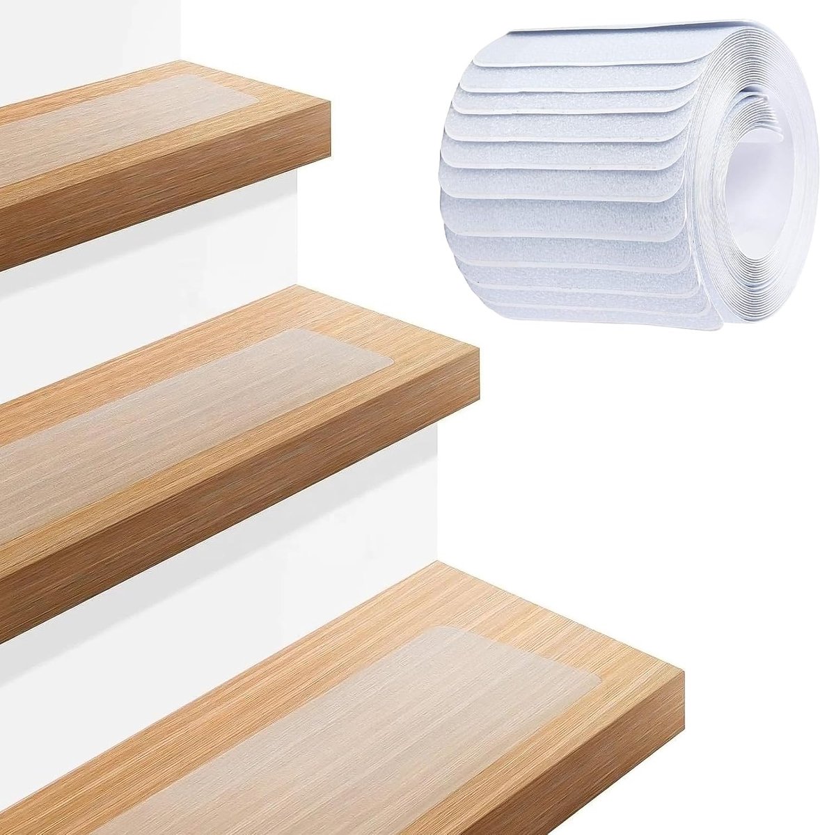 Trapmatten antislip, 15 stuks trapmatten, zelfklevend, transparant traptapijt, zelfklevende antislip antislipmat voor houten treden, binnen en buiten, kinderen, honden, 15 x 81 cm