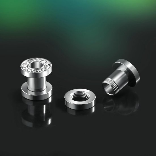 2 stuks chirurgisch staal meters voor oren, zilveren tunnels voor vrouwen oren met Cubic Zirconia oorbel meters kit — afbeelding 3