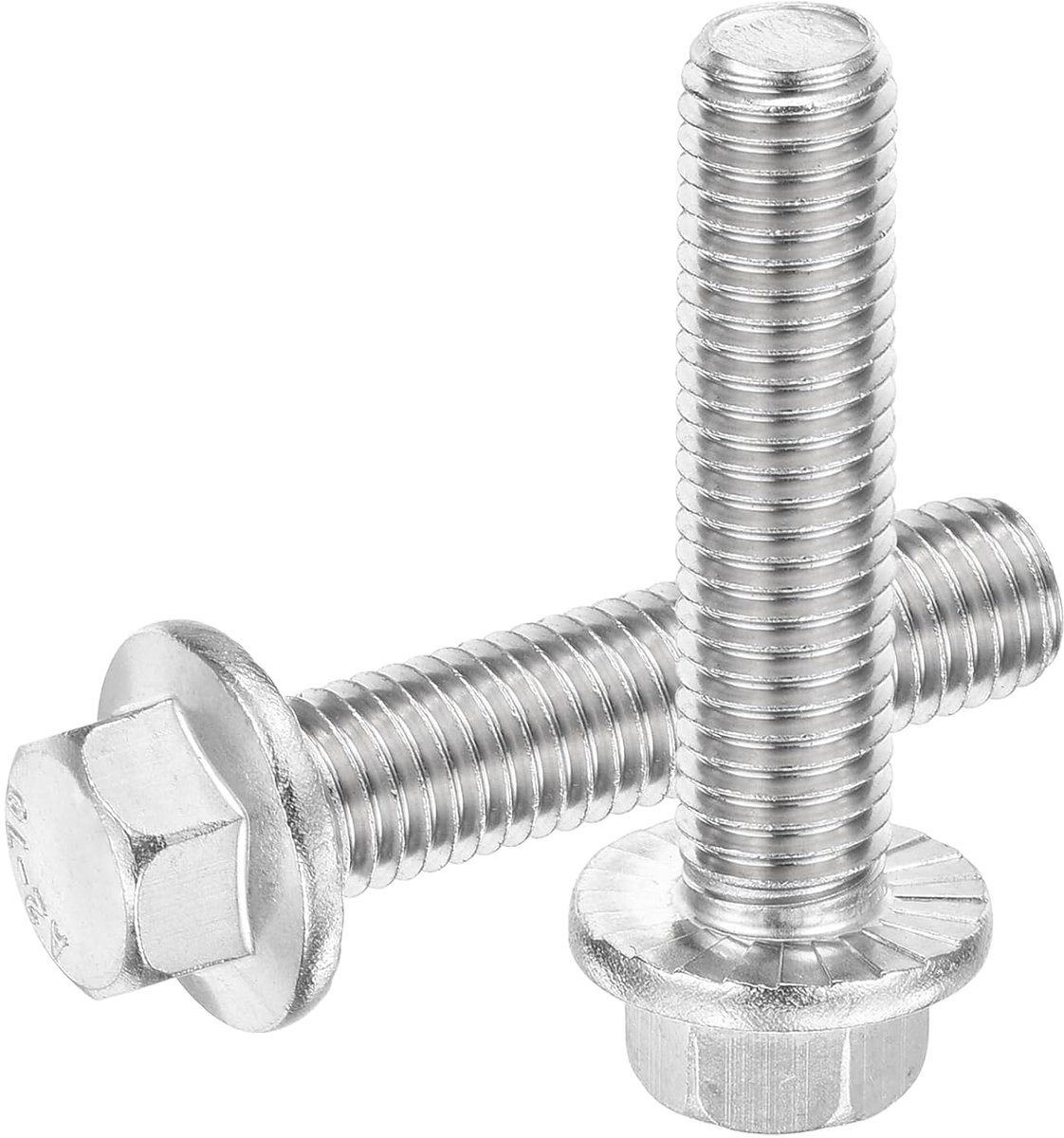 6 stuks M12 x 50 mm zeskantschroeven met geribbelde flens, 304 roestvrij stalen zeskantschroeven met flens voor huishoudens, machieedschap en doe-het-zelfprojecten, zilver
