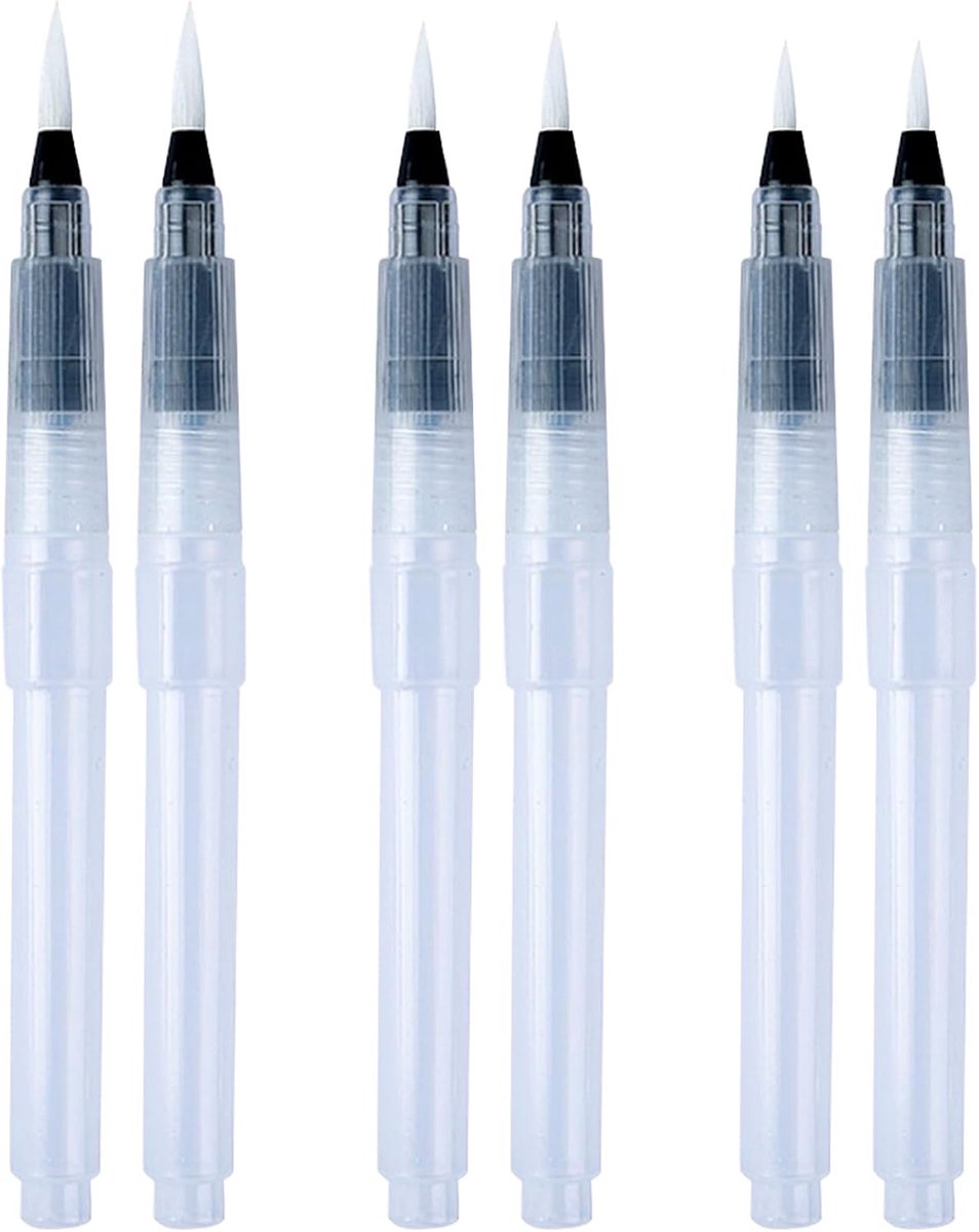 6-delige penseelset met 3 verschillende maten, aqua-schilderstiften, penseel met waterreservoir voor aquarelschilderen, blenden, letters en kalligrafie