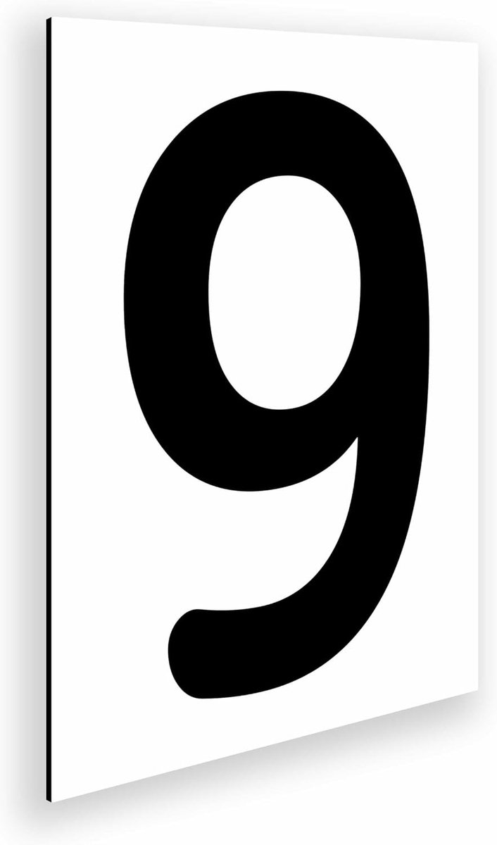 Huisnummerbord voor buiten, aluminium, 18 x 25 cm, voor bedrijfsdeur, schepen, woningen en ruimtes, grote zwarte cijfers (nummer 9)
