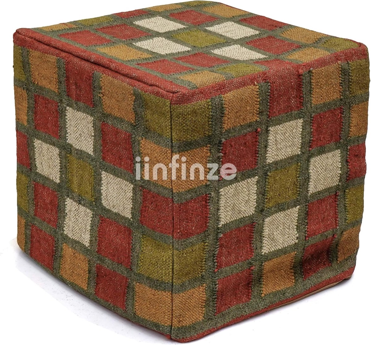 Pouf Cover 18x18 Inch - Wol-Jute - Multi-kleur - Comfortabele voetsteun - SnelShoppen