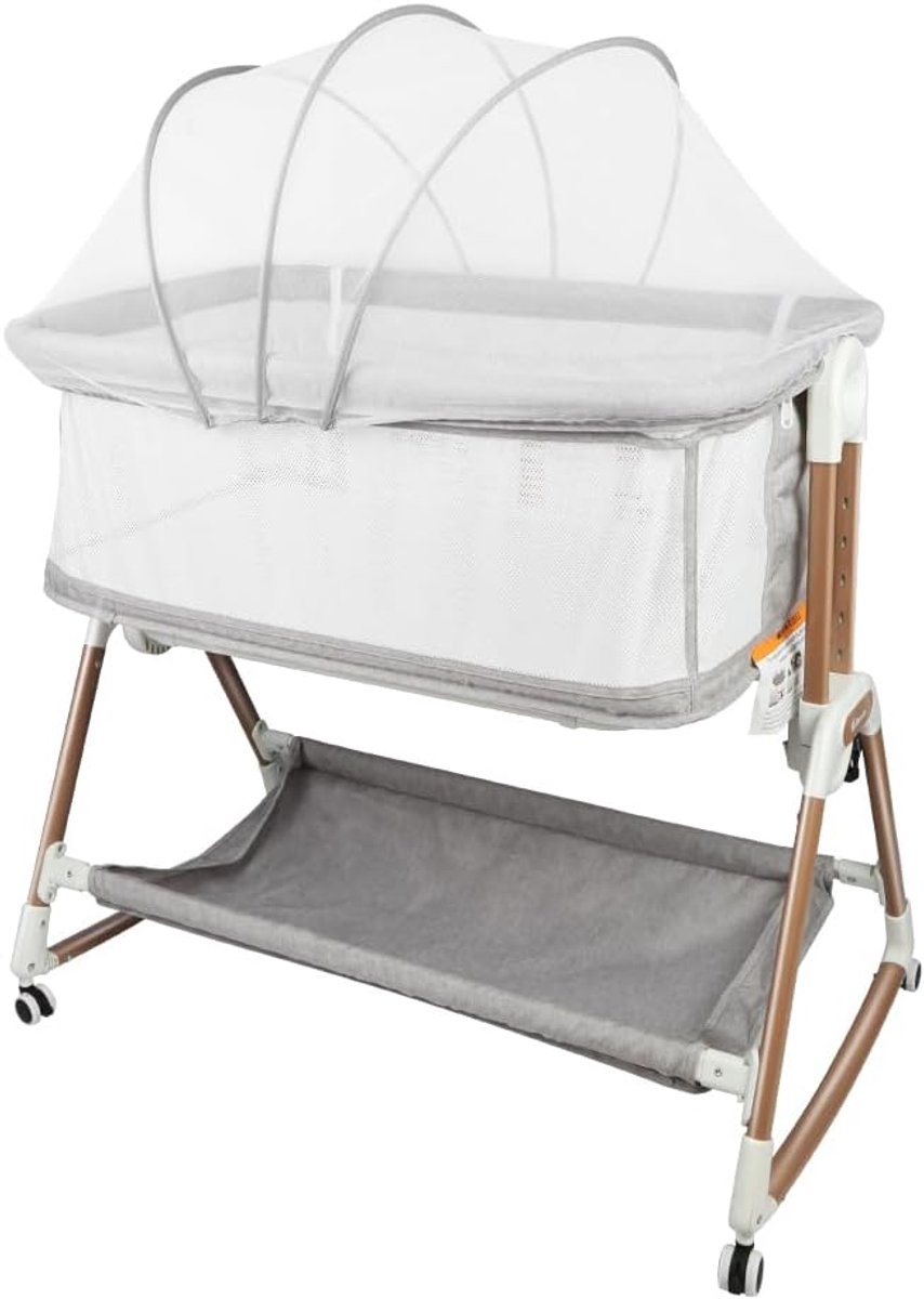 Kinderbed, met matras en muggennet, 3-in-1, babybed, voor baby's van 0 tot 36 maanden, inklapbaar -96 * 60 * 90-115 cm - grijs