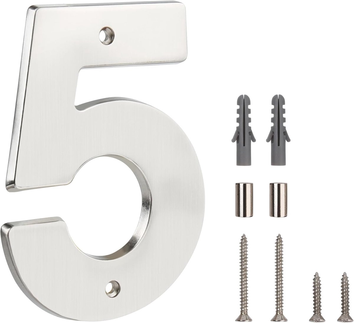Zwevend Huisnummer – 5 inch (12 cm) Modern, veelzijdig, eenvoudige DIY-installatie voor paal of straat (5, Zilver gepinseld)