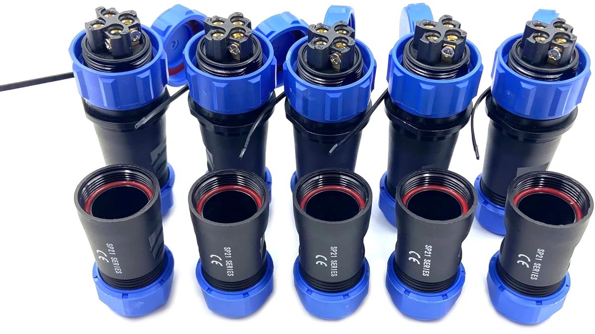 5 stuks SP21 luchtvaartstekker, 4-polige IP68, 4-polige soldeervrije luchtvaartstekker, waterdicht stopcontact voor buitenlampen, 500 V, 30 A (12 AWG schroefkabel)