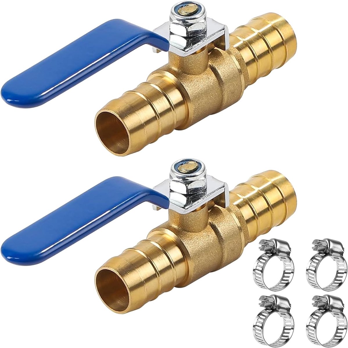 2 stuks kogelkraan, afsluitkraan, 19 mm kogelkraan, blauwe vleugelgreep, kogelventiel van messing, afsluitkraan, met 4 klemmen, voor waterzuivering, verwarmingsinstallaties