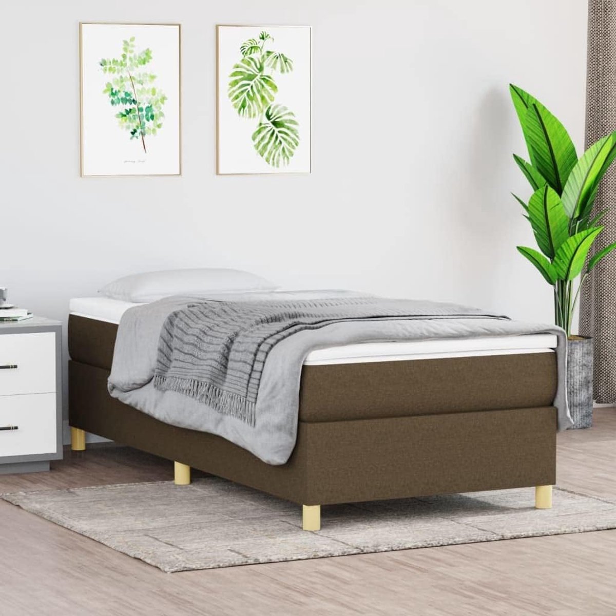 Pocketvering matras middelhard donkerbruin 80x200 cm | Boxspring met matras stof donkerbruin 80x200 cm pocketvering matras middelhard huidvriendelijk topmatras