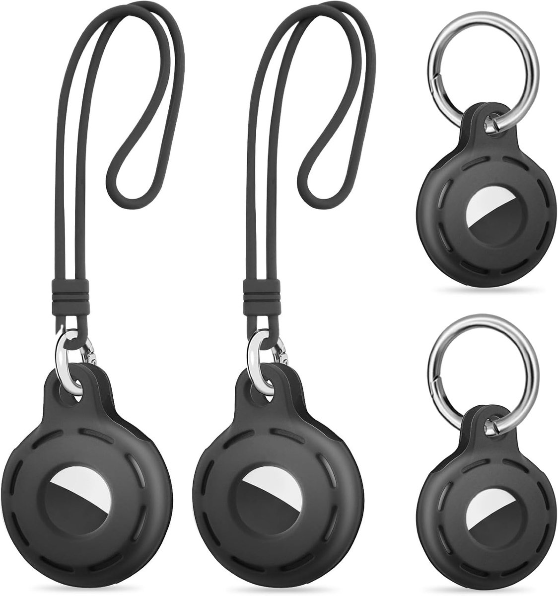 Houder voor Apple AirTag Sleutelhanger, 4 stuks, Dikke Siliconen | met 2 Draagkoord en 2 sleutelhangers, Duurzame, Anti-Verlies, voor Huisdierhalsbanden, Sleutels, Rugzakken, Bagage