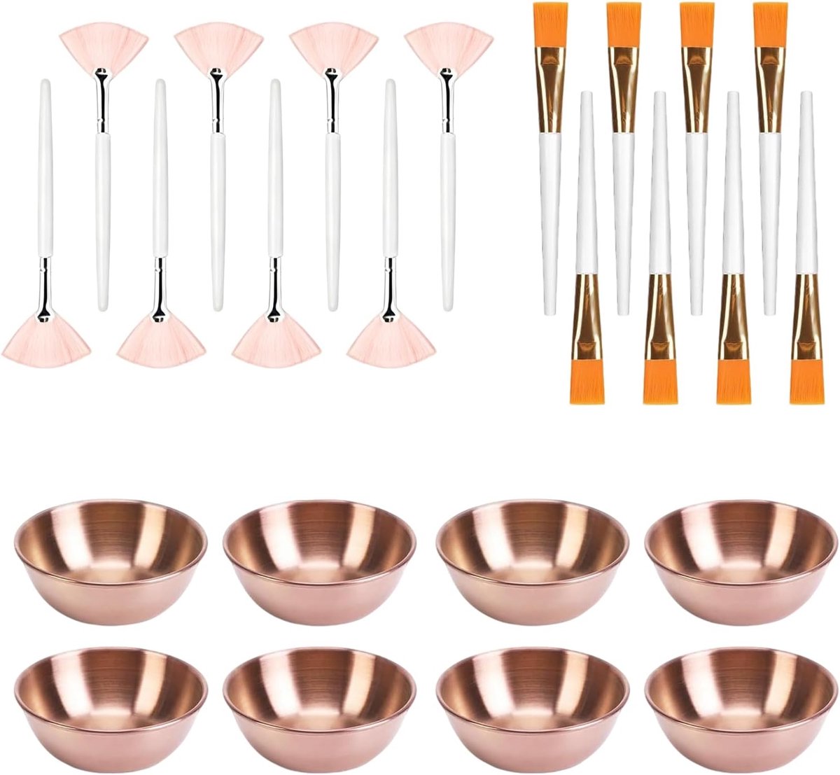 24 stuks gezichtsmaskerkwast, professionele gezichtsborstel, esthetische accessoires, 8 maskerkommen, 8 waaierborstels, 8 platte kwasten, voor thuisverzorging of spa, doe-het-zelf masker