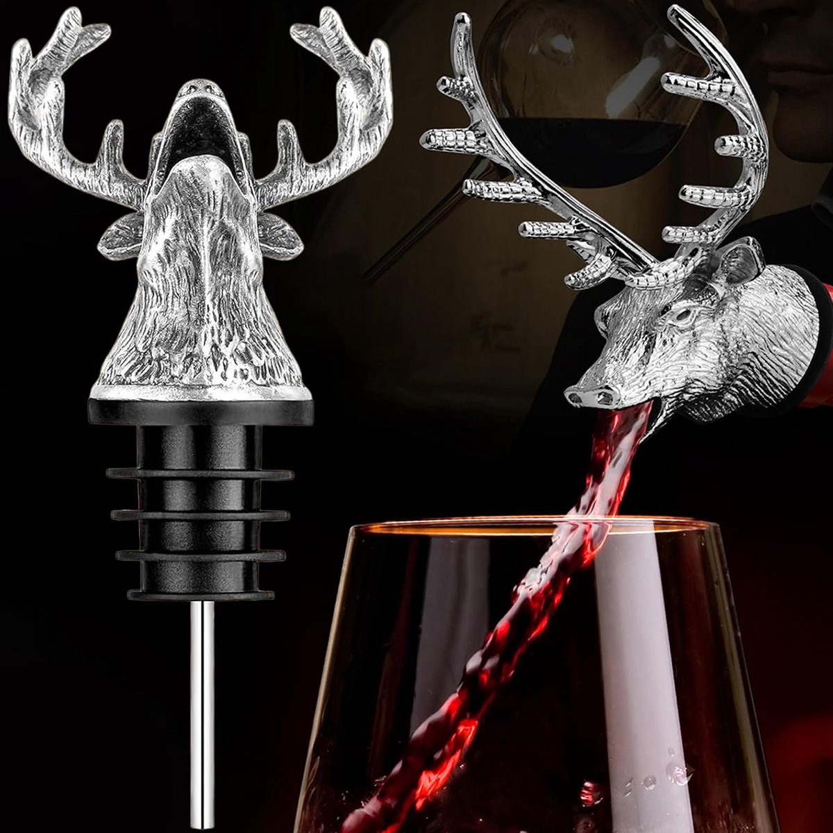Wijnschenkers Wijnbeluchters Wit Rode Wijn Cocktail Flessen Wijnen Beluchter Met Lekvrije Flessenstoppers, Schenktuit Flessenstop Decanter Schenker Beluchten (Zilver)
