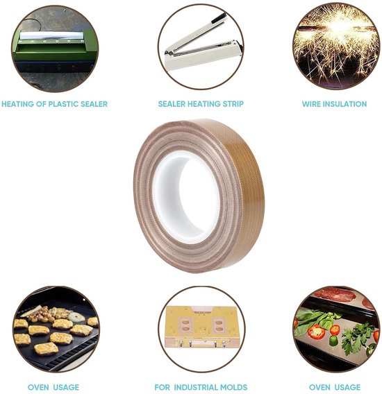 100% kwaliteit Assurance; PTFE gecoat glasvezel teflon tape, hoge temperatuur tape; Drying Conveyor Belt; Welding Sealing Tape; -196°C - 300°C 25mm x 12yards x 0.18mm Brown 1 — afbeelding 2