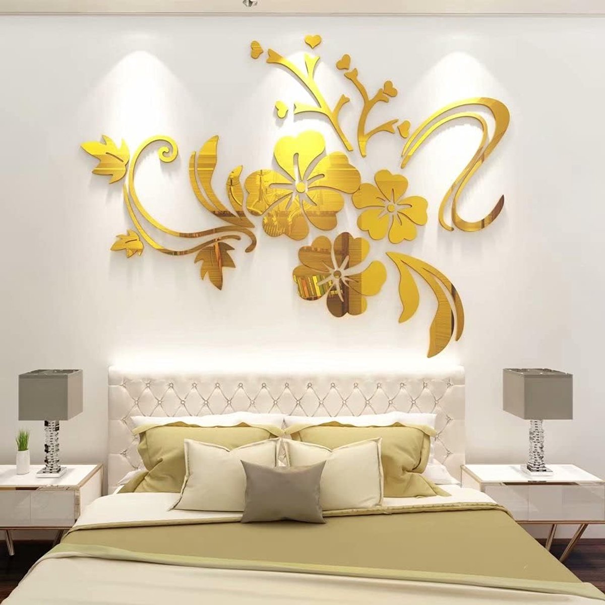 Muurstickers - Acryl Stickers Woonkamer Wanddecoratie Muursticker Kunst Thuis Slaapkamer Bedroom Decoration Wall Stickers Huisdecoratie Spiegel Wandstickers (Goudkleurig L:150cm*200cm)