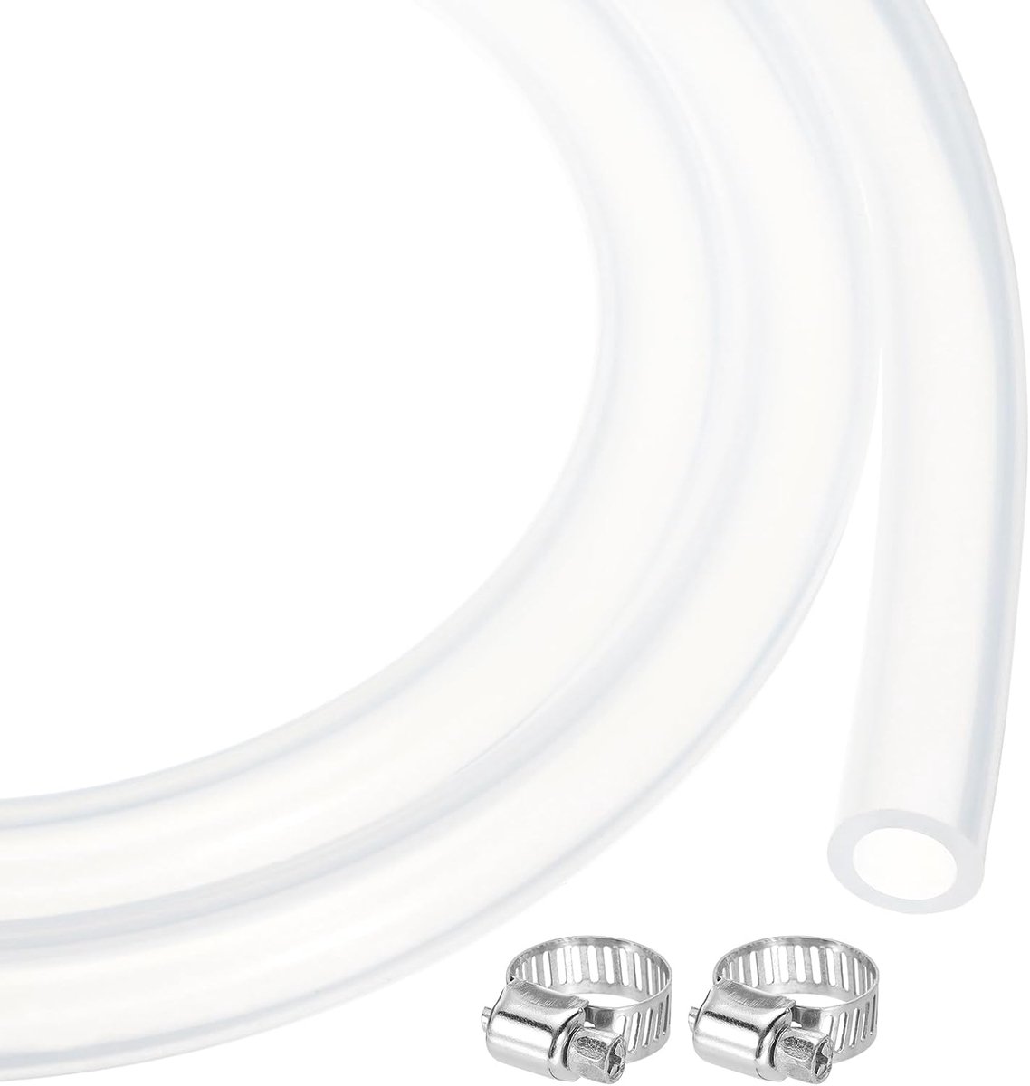 Transparante siliconen slang, 9,5 mm x 14,3 mm, flexibele luchtslang voor brouwen, wijnproductie, pomp, sifon, 3/8 inch ID, met 2 klemmen
