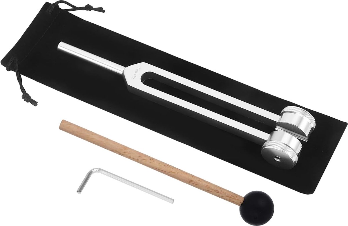 128 hz, aluminiumlegering stemvork, therapie, met een siliconen hamer, een reparatiegereedschap en een reinigingsdoek, verpakt in een fluwelen zakje (128 hz)