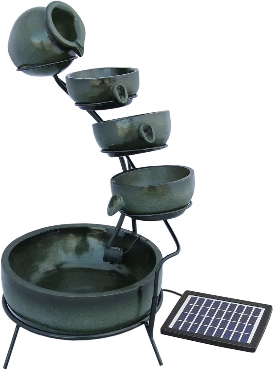 Waterfontein 4 Laags - Decoratief Resin - Zonne-energie met Accu - Geniet van Rustgevende Waterval - SnelShoppen
