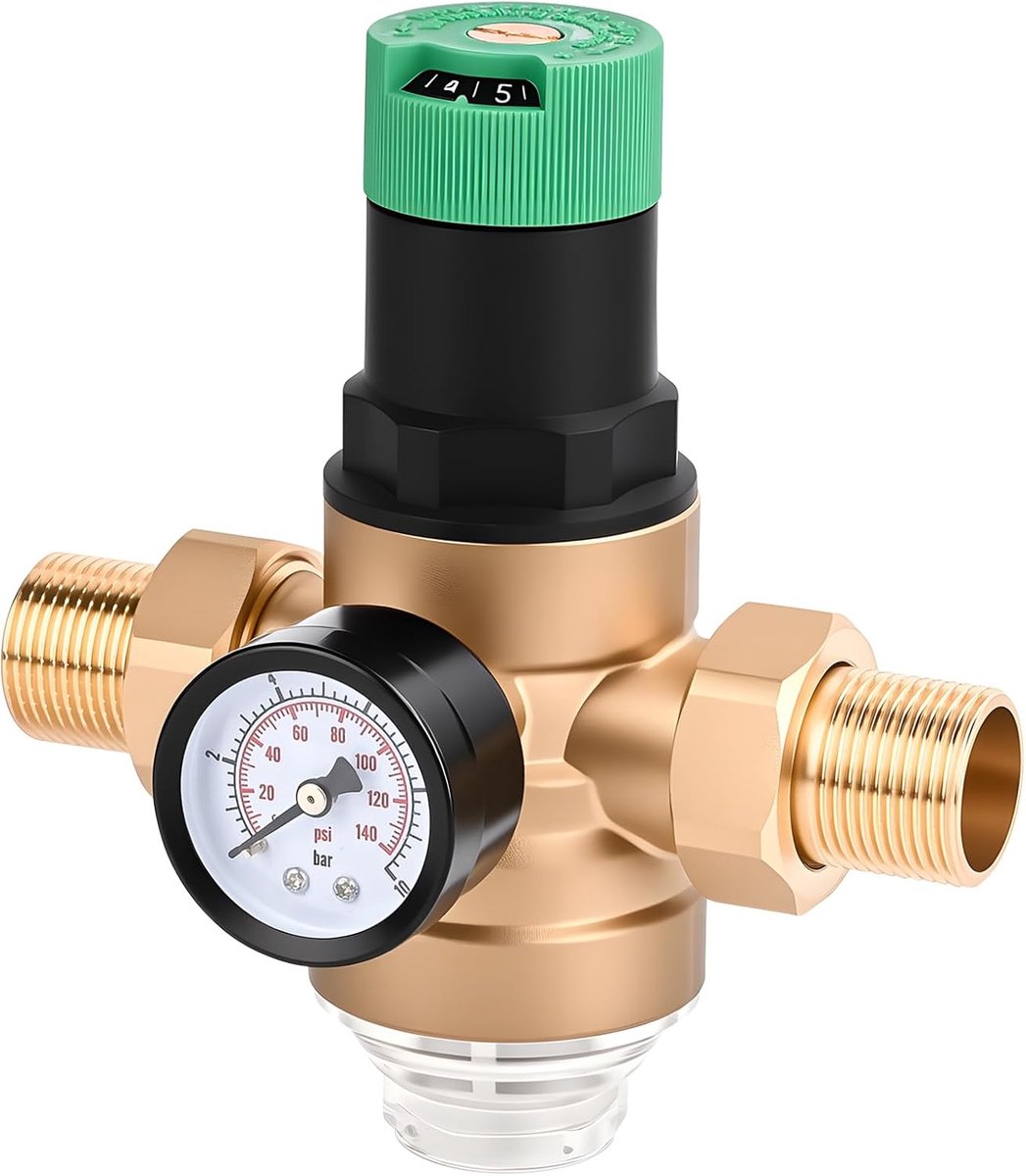 Drukregelaar water 3/4 inch - messing - met manometer en zeeffilter - ideaal voor duurzaamheid - ShopVlot