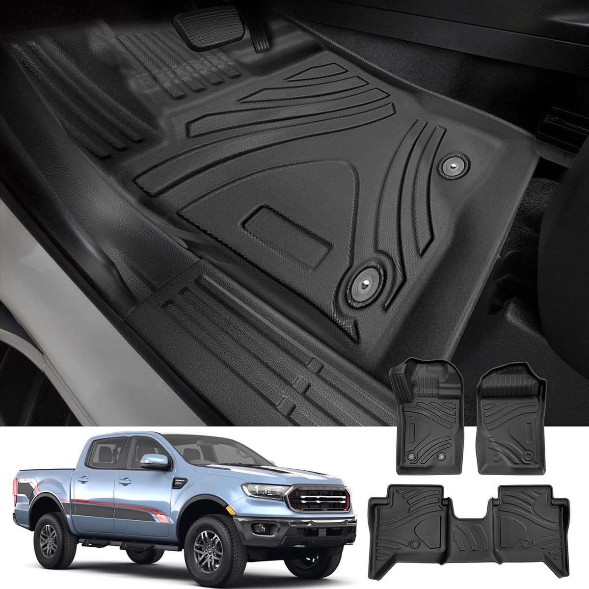 Vloermatten Ford Ranger 2023 2024 - Duurzaam en slijtvast - Waterdicht en antislip - Perfecte pasvorm - ShopVlot