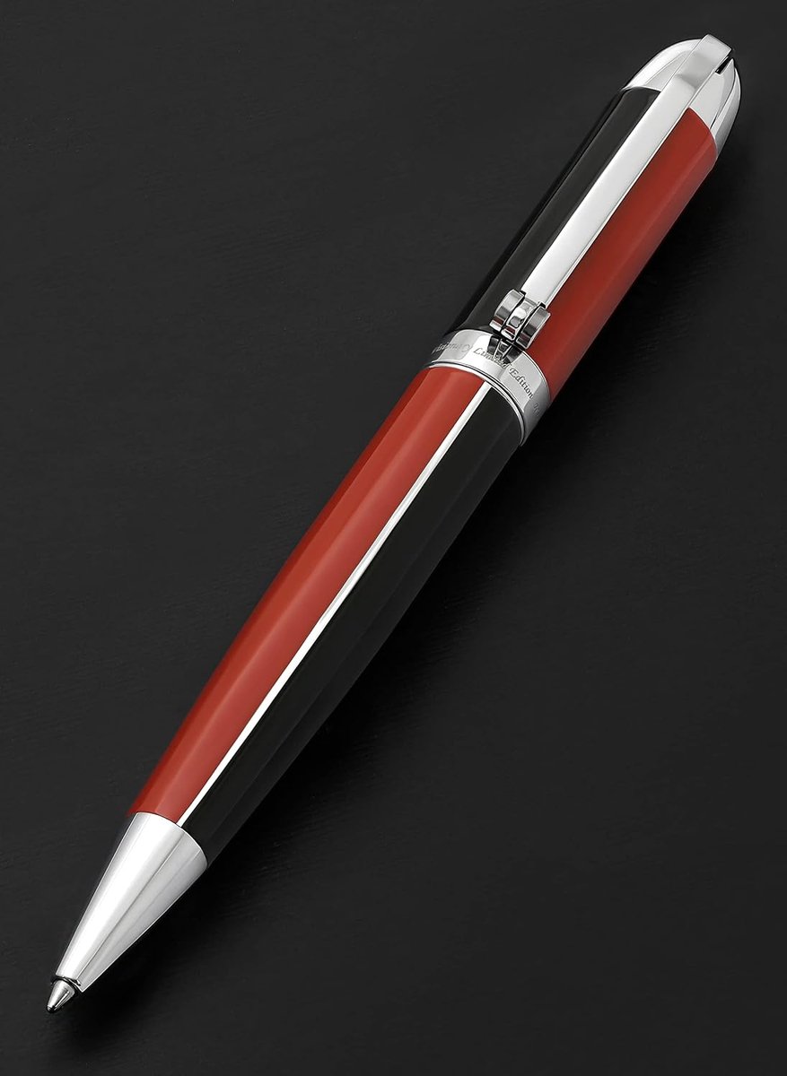 Balpen medium punt - handgeschilderd in rood en zwart - retrofuturistisch design - perfect als cadeau - ShopVlot
