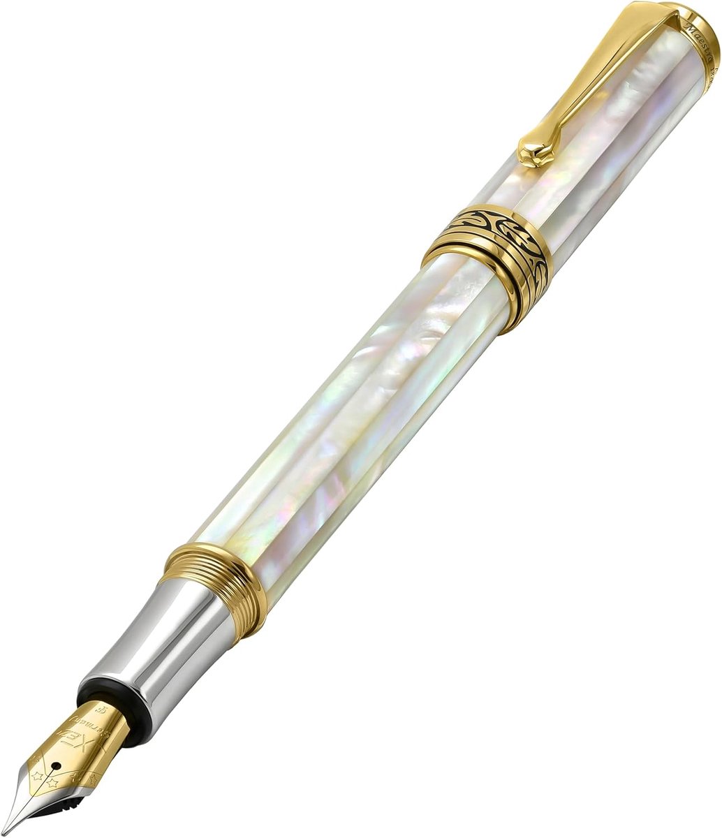 Vulpen fijne punt - witte parelmoer met 18 karaat goud - handgemaakt, gelimiteerde editie - elegant schrijfgemak - ShopVlot