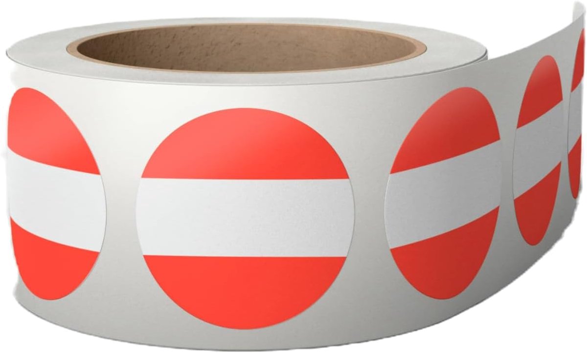 Stickers Oostenrijkse vlag 3.8 x 3.8 cm - rol met 500 stuks - decoratief - ideaal voor cadeauverpakking - ShopVlot