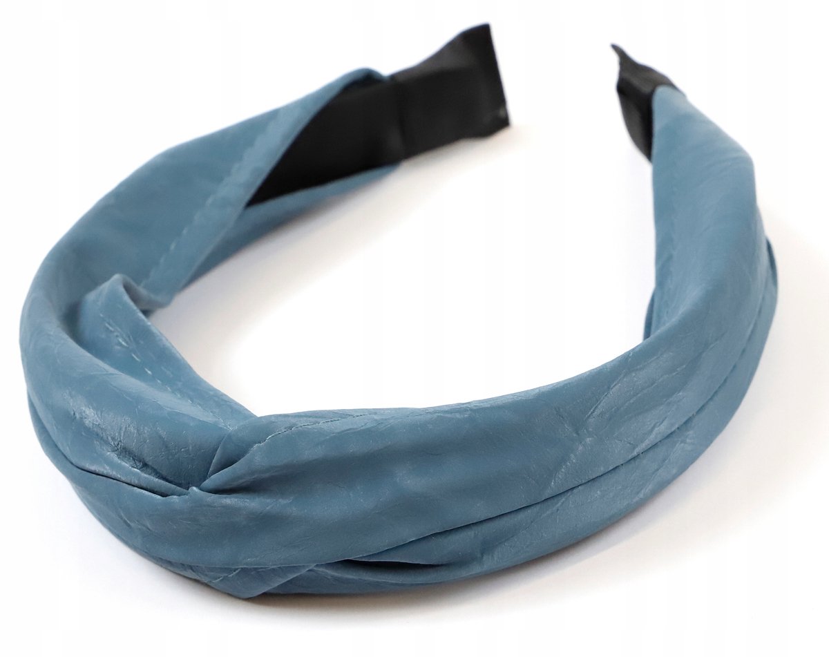 Modieuze Blauwe Kunstleren Haarband met Knopen Turban Stijl