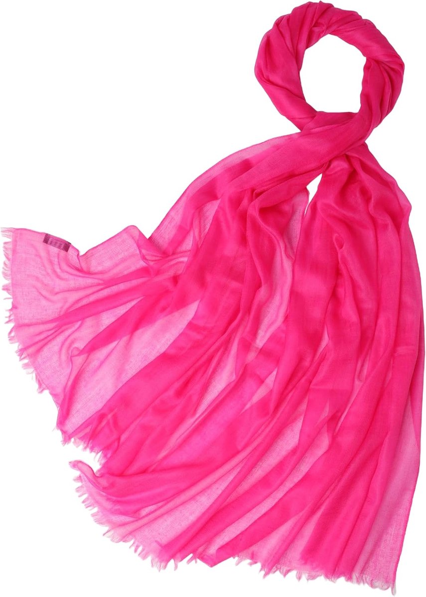 Pashmina sjaal 100% cashmere - magenta roze - fringes - luxe en zacht - ShopVlot