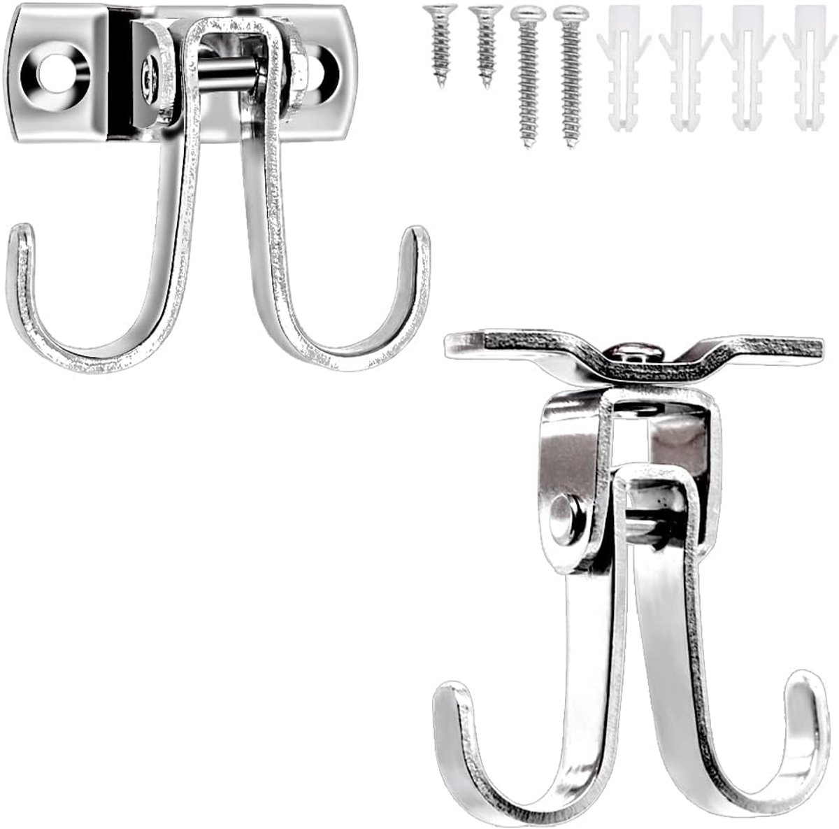 Stalen dubbele haken zwaar 2-pack - 360 graden draaibaar - ideaal voor wand- en plafondmontage - ShopVlot