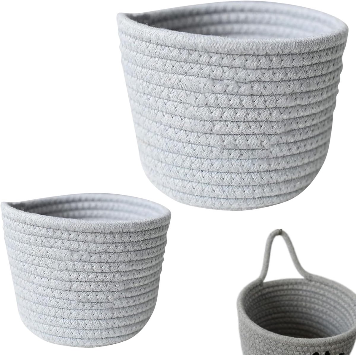 Opbergmand katoenen touw - gevlochten decoratief - robuust en duurzaam - ideaal voor badkamer en keuken - ShopVlot