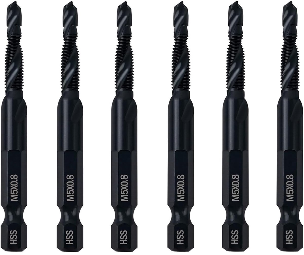 HSS Boor en Tap Combinatie M8x1.25 - RVS Zwart Coating - 6 Stuks - Efficiënt boren en tappen - ShopVlot