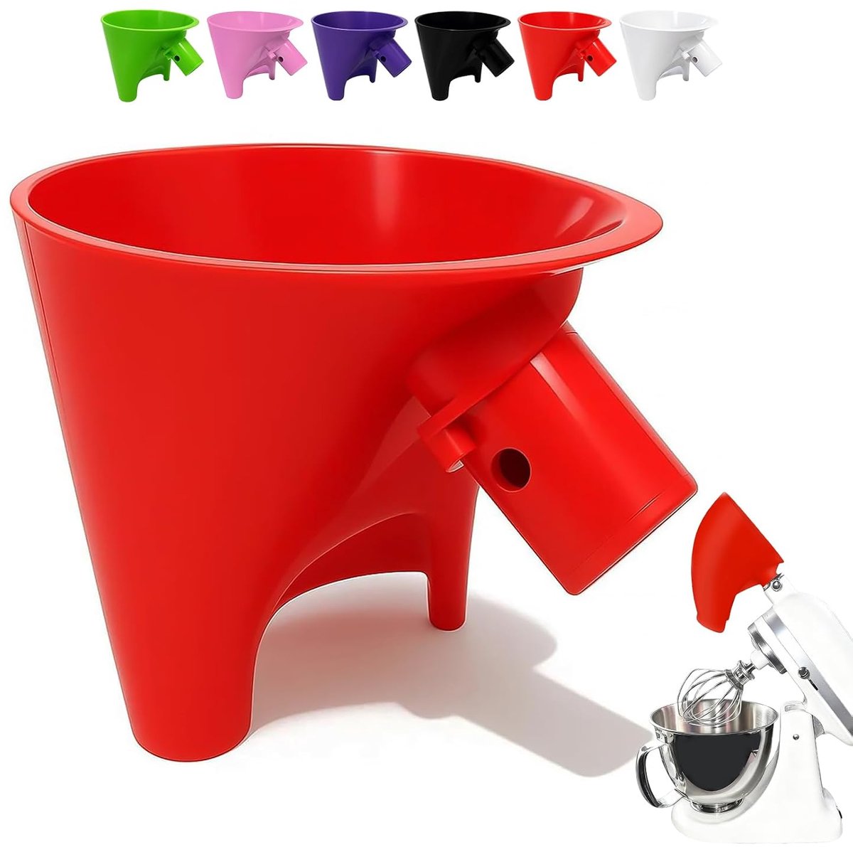 Meeltrechter voor keukenmachine 4,5-5 Qt - duurzaam rood - gemakkelijk te reinigen - voorkomt verspilling - ShopVlot