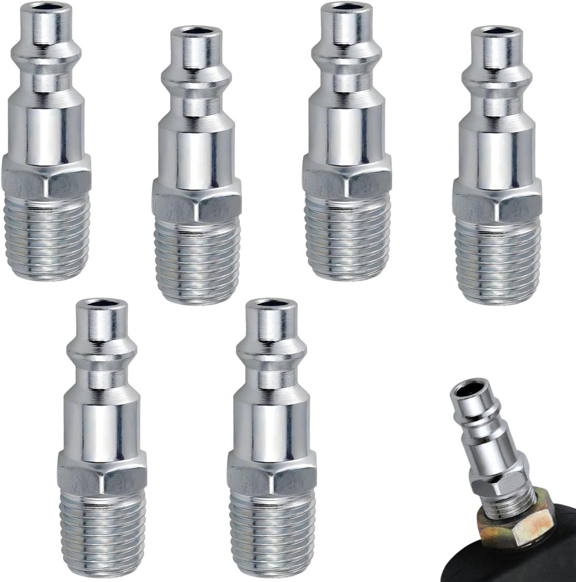 Compressielucht koppeling 1/4 inch NPT - snelkoppeling set van 6 - lekvrije verbinding - veilig voor compressiesystemen - ShopVlot