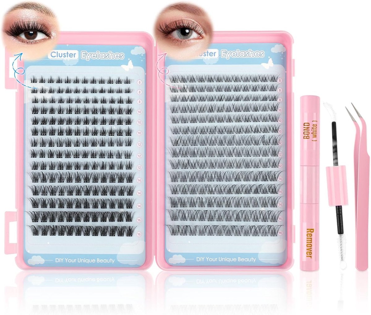 Cluster Wimpers Starter Kit - 336PCS Natuurlijke Valse Wimpers - 2 Stijlen Mix (8-16MM) - ShopVlot