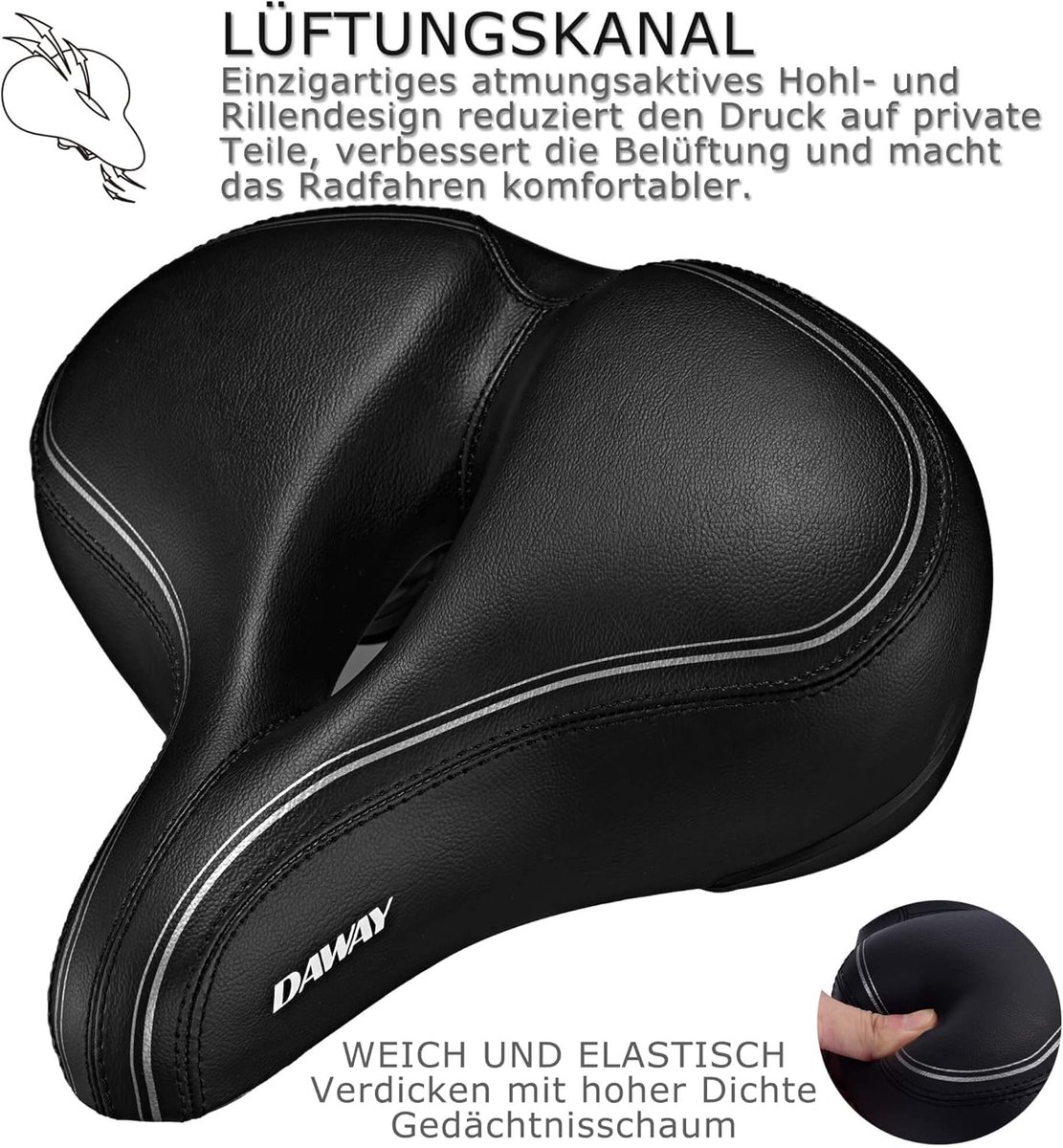 Fietszadel extra groot - Geheugenfoam - Zacht leer - Optimale zitcomfort - ShopVlot
