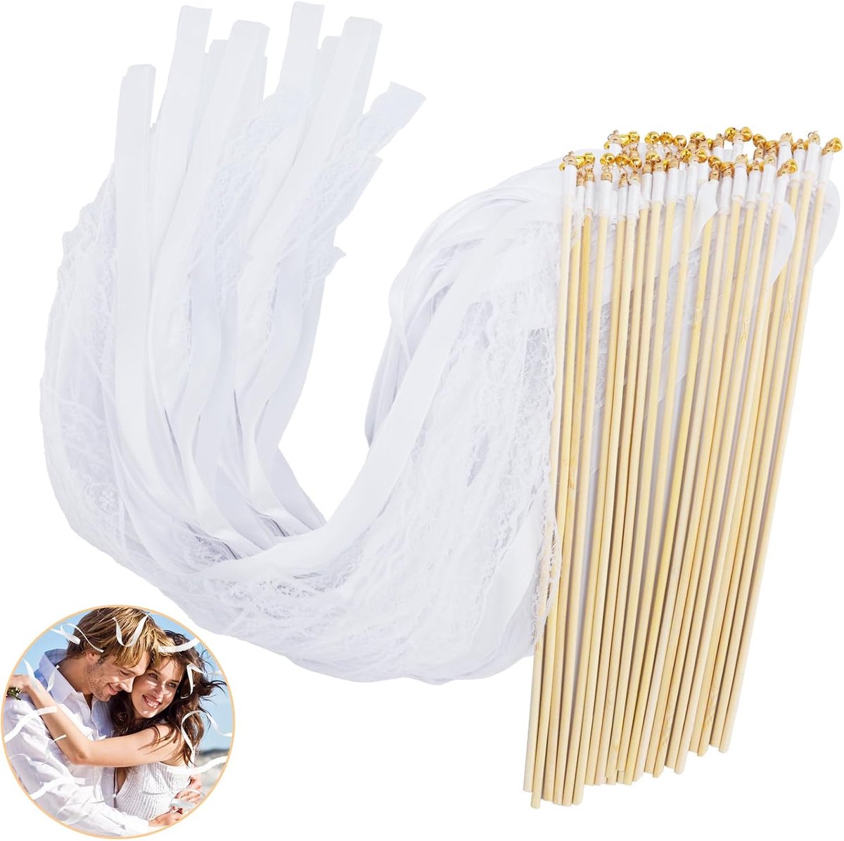 Bruiloftswands met bel - 30 stuks houten staafjes - feestelijke decoratie - voor bruiloften - ShopVlot