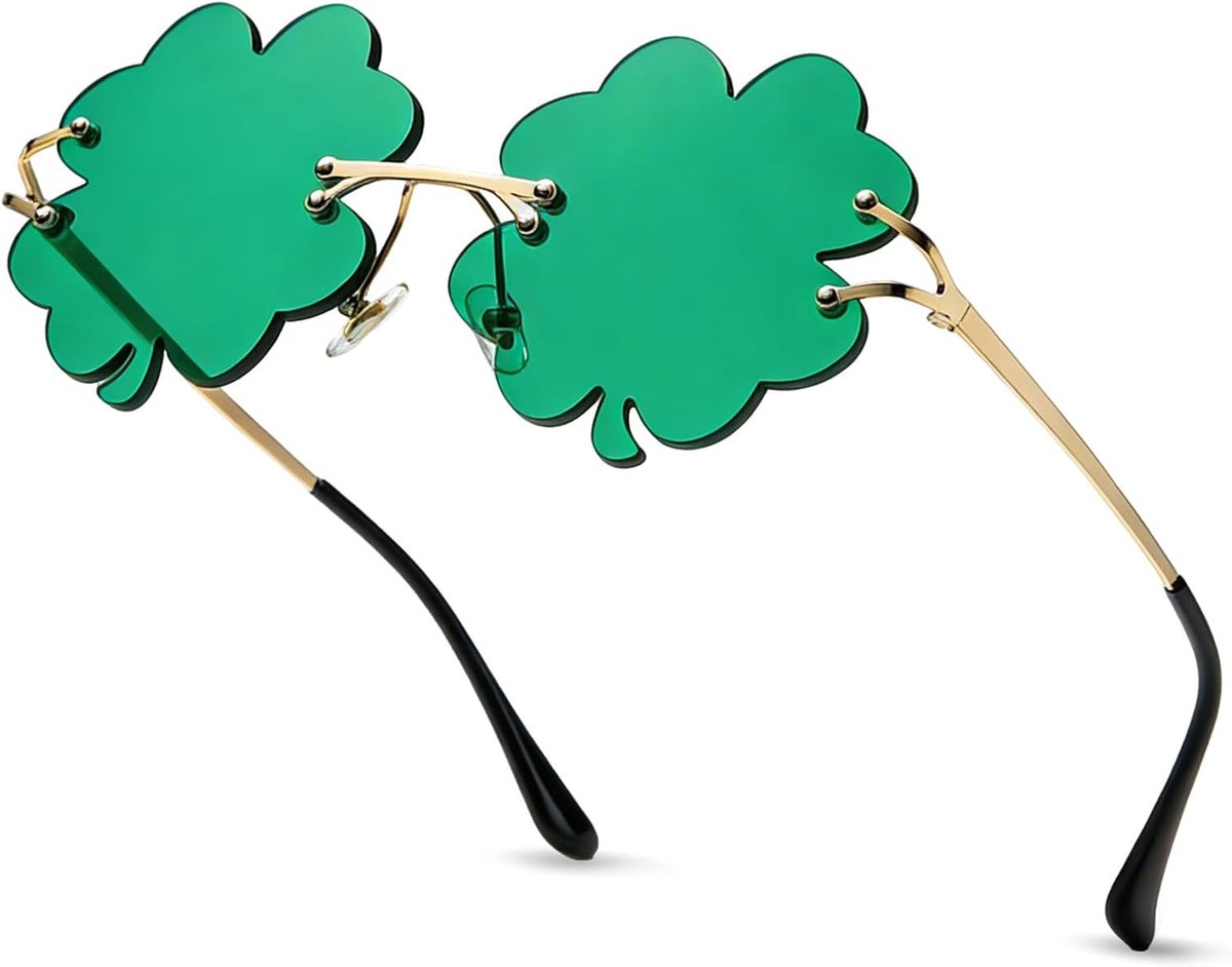 Zonnebril Klavertje Vier - Donkergroen - Randloos ontwerp - Perfect voor St. Patrick's Day - ShopVlot