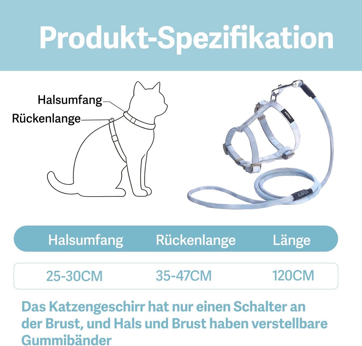 Kattenharnas met riem - verstelbaar - blauw - anti-ontsnapping en comfortabel - ShopVlot