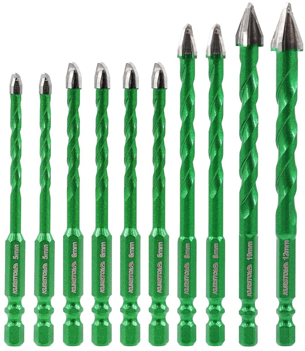 Tegeldrillbitset 10 delig - Carbide - Hexaansluiting - Voor keramiek en glas - ShopVlot