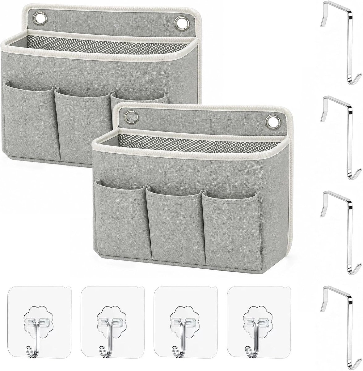 2 Stuks Hangende Organizer Grijs, Wandorganizer 32,5 x 24 x 10 cm met 4 Haken voor Badkamer Kantoor Slaapkamer - SnelShoppen