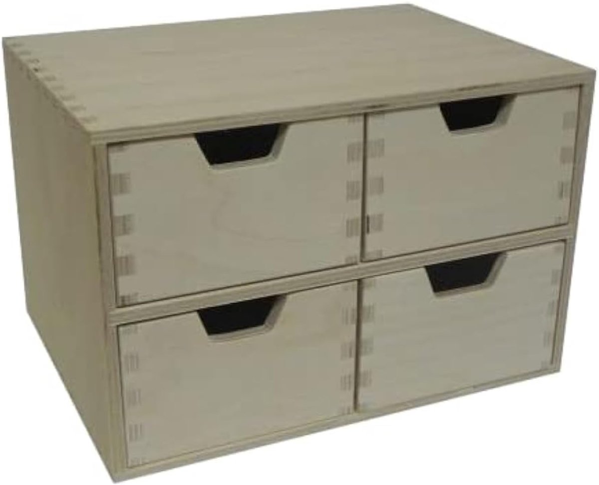 Opbergdoos hout 4 lades - eenvoudige houten box - perfect voor decoupage en creativiteit - veelzijdig gebruik - ShopVlot
