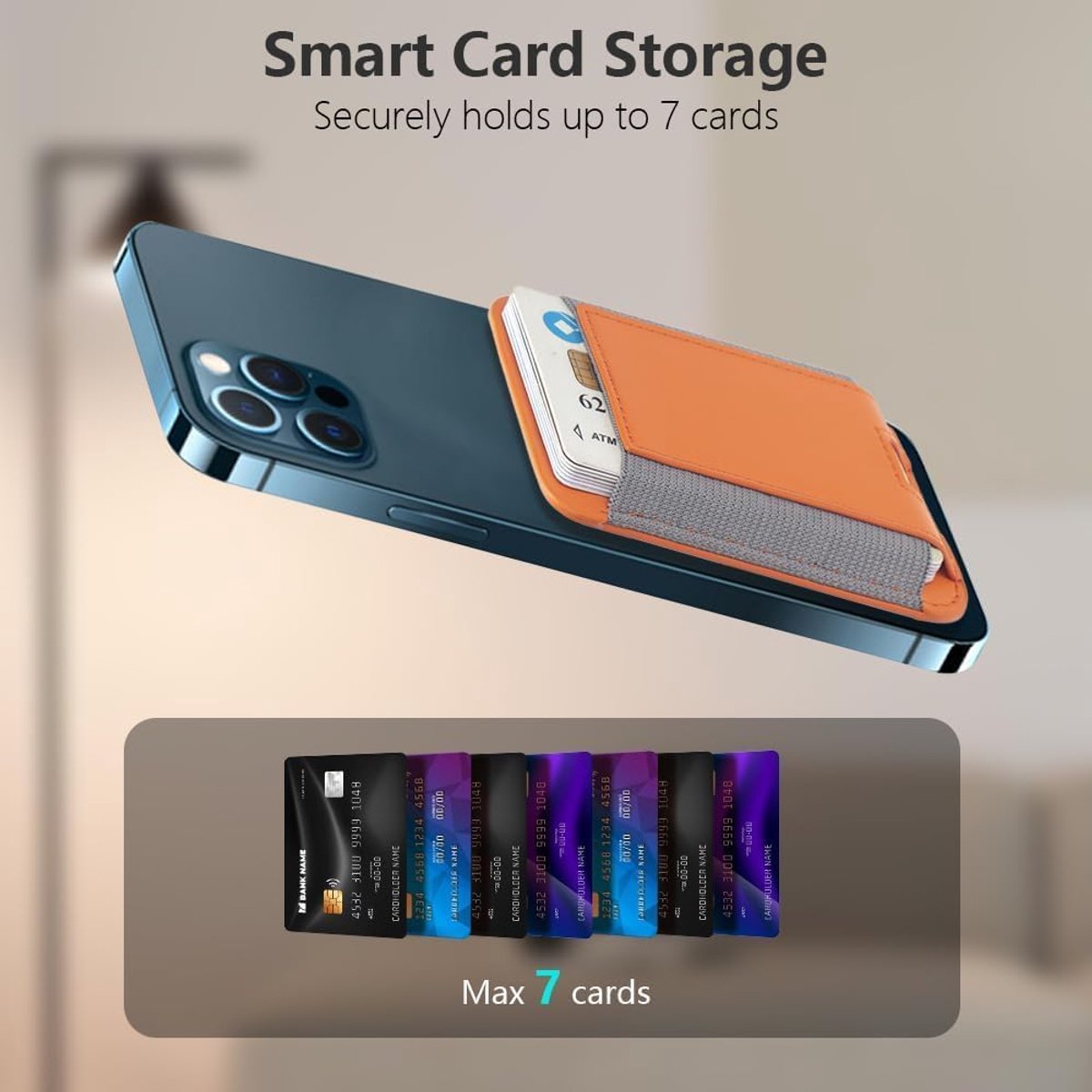 Mobiel houder voor kaarten - oranje PU materiaal - modern design - elegant en functioneel - ShopVlot