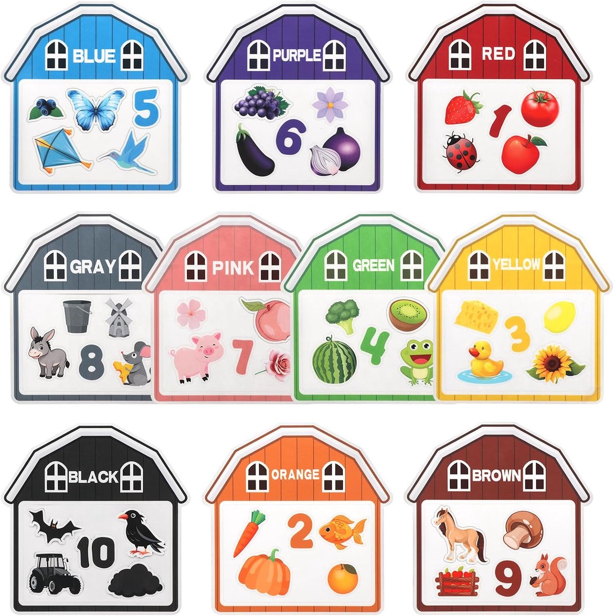 Magnetische huis kleurensorteerset 10 of 12 stuks - thematische magneten - leren van kleuren en vormen - ShopVlot