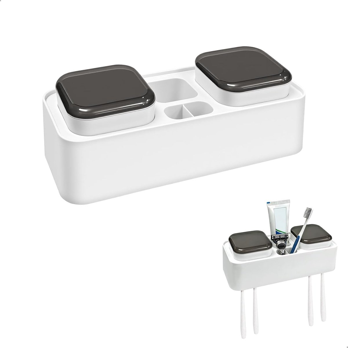 Tandenborstelhouder met 2 potten - minimalistisch design - multifunctionele organizer - ideaal voor nette toiletroutine - ShopVlot
