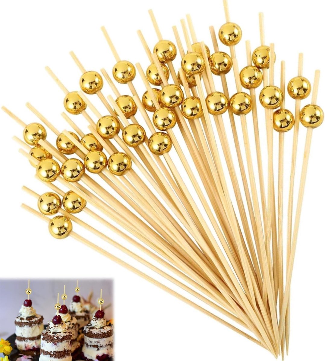 Cocktail Picks 100 Stuks - Galvanized Bamboe - Gouden Afwerking - Elegante Buffetaccessoires - ShopVlot
