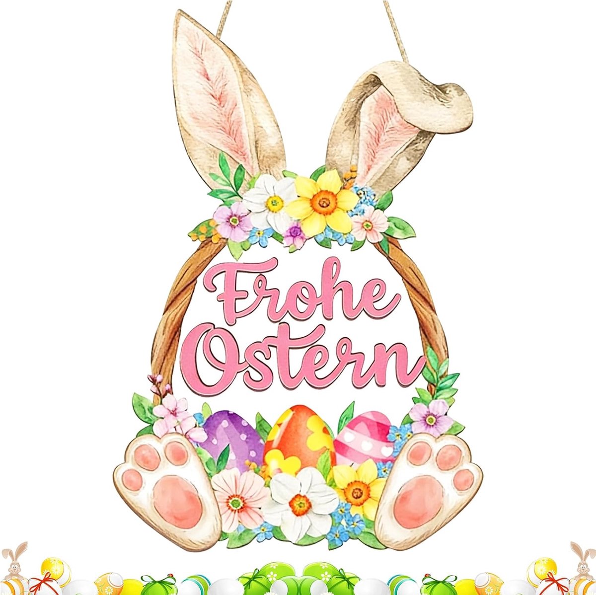 Deurkrans Pasen - Houten Openwerk Konijn - Lente Decoratie - Gezellige Welkom Signaal - ShopVlot