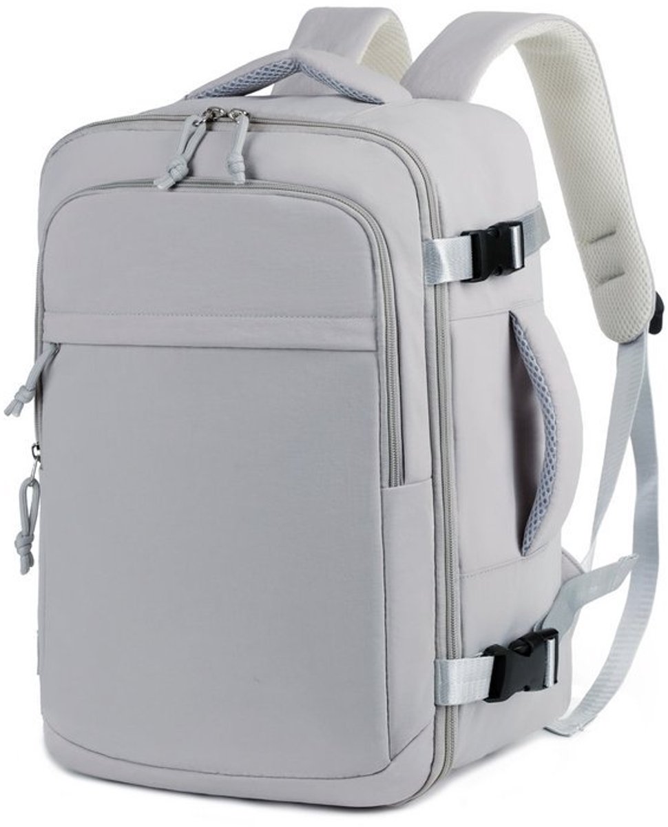 Reisrugzak voor handbagage – Geschikt als handbagage – Geschikt voor reizen en dagelijks gebruik – Rugzak voor dames en heren – 40x30x20 cm – Unisex – Grijs