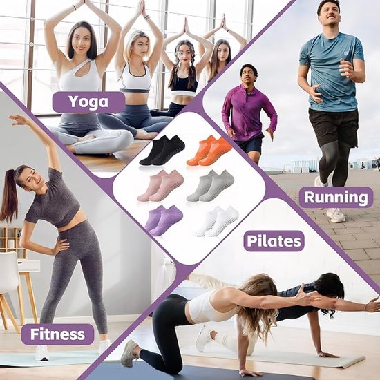 paar antislipsokken Geschikt voor dames, Geschikt voor yoga, pilates en fitness, gemaakt van zacht, ademend katoen, korte sokken in de maten EU 36-41, Geschikt voor dans, training en gebruik door het hele gezin. — afbeelding 2