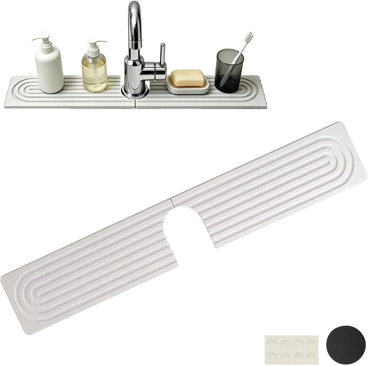 Faucet Splash Mat U-vorm 40 x 10 cm - Diatomiet Tapmat - Snelle waterabsorptie - Houdt aanrecht droog - SnelShoppen