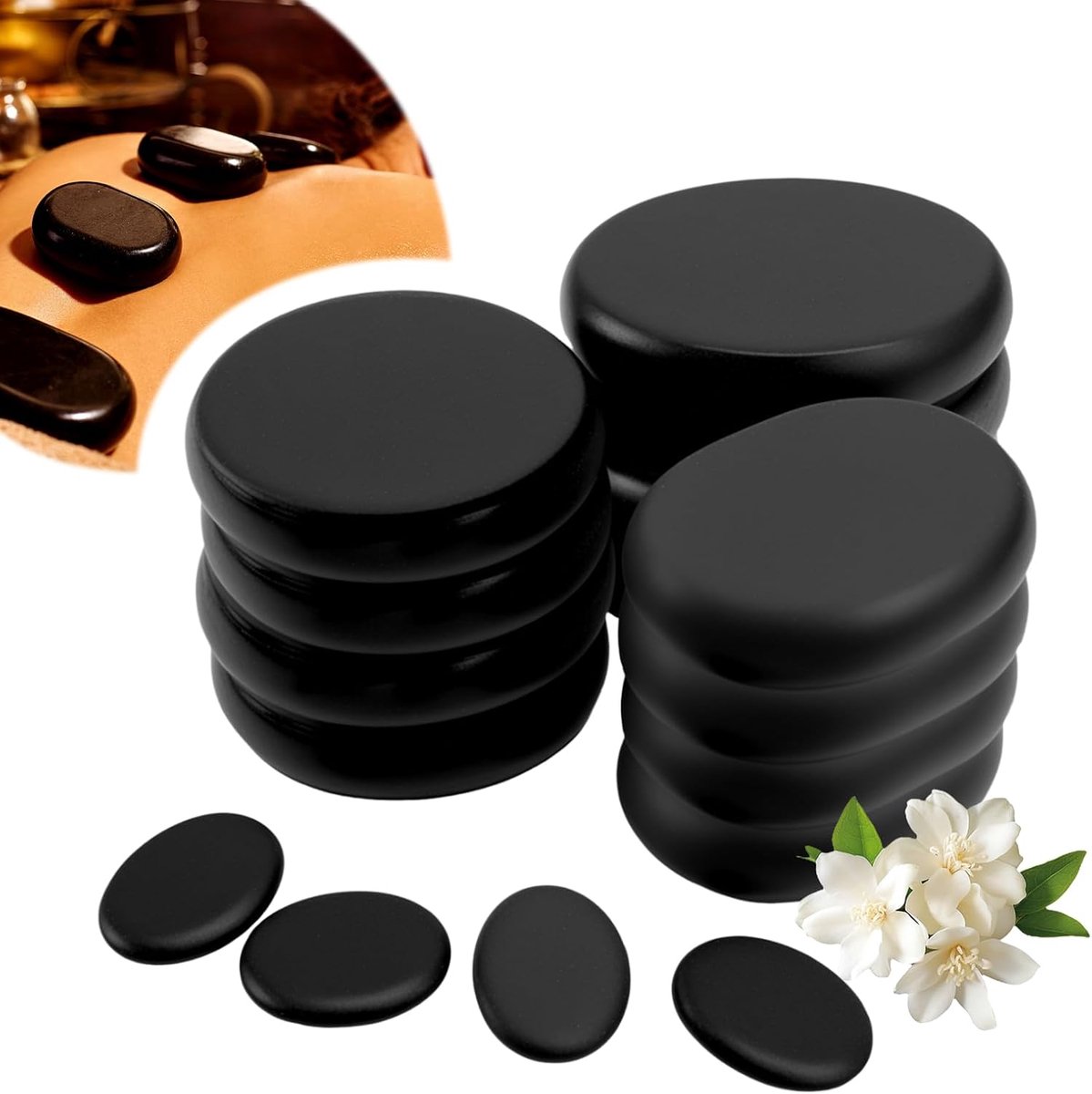 Hot Stone Massage Set 16 Stuks - Basalt Massagestenen - Warmte-isolerend - Ontspanning voor Thuis - SnelShoppen