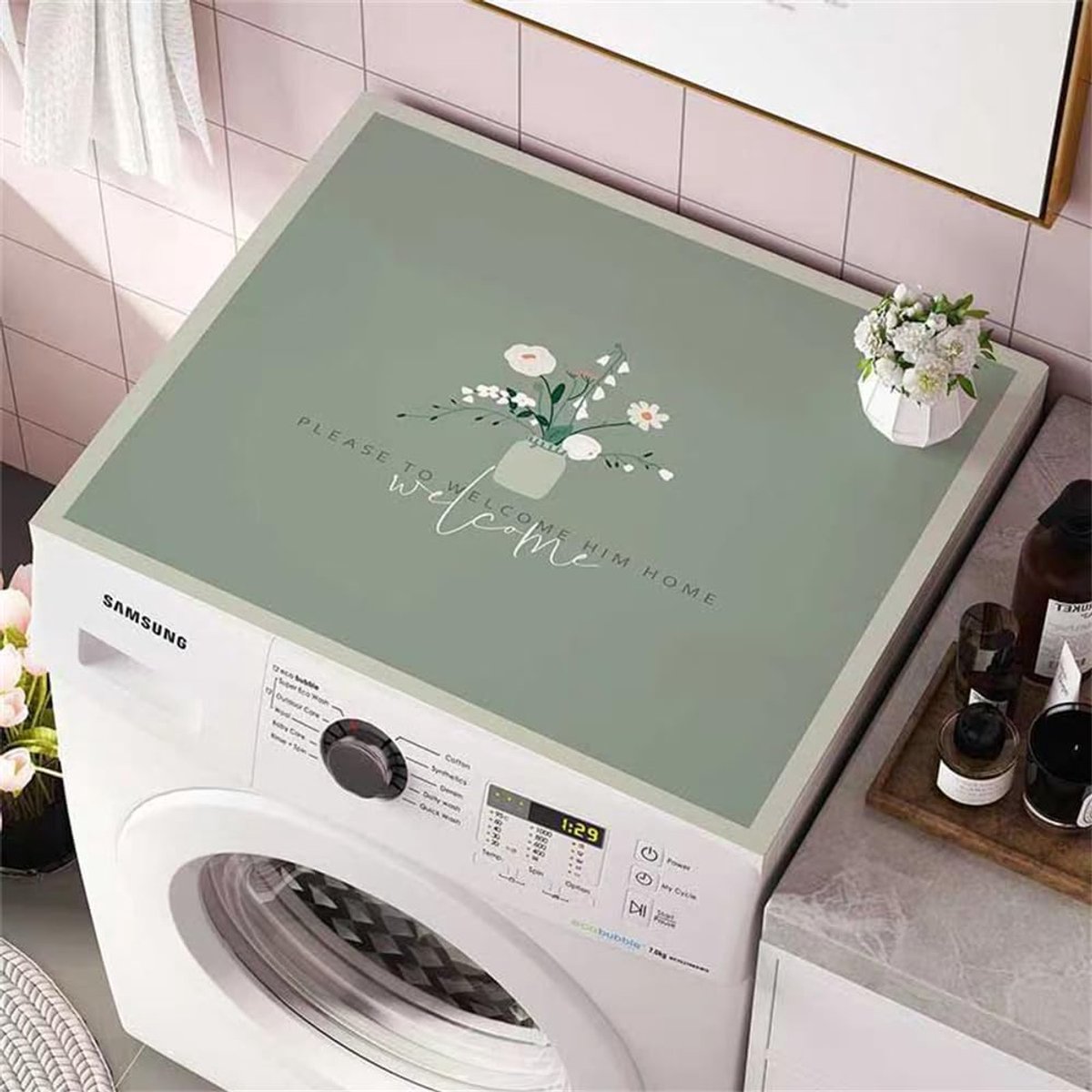 Wasmachine en droger cover 3D Scandinavisch - diatomiet en rubber - anti-slip en absorberend - SnelShoppen