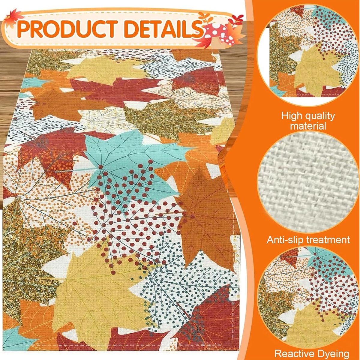 Tafelkleed 13x72 inch - herfstbladeren patroon - seizoensstijl - decoratie voor familiebijeenkomsten - SnelShoppen